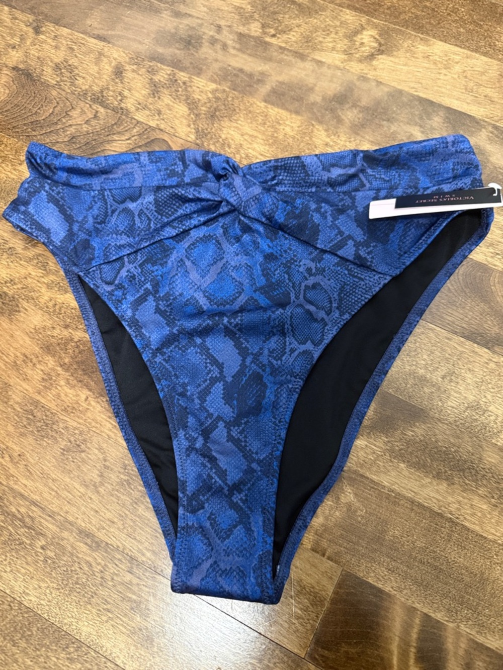 Victoria's Secret Navy Blue Snake-Print Twist High-Waist Bikini Bottom